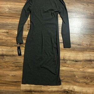Bebe Charcoal Long Sleeve Midi Dress